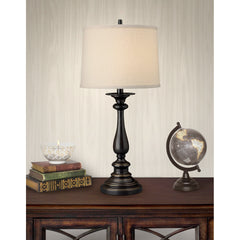 Table Lamp with Drum Shade, Bronze Metal Base