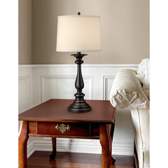Table Lamp with Drum Shade, Bronze Metal Base