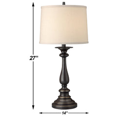 Table Lamp with Drum Shade, Bronze Metal Base