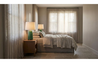 Table Lamp with Green Ceramic Base and White Linen Shade