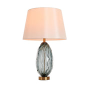 Table Lamp with Indigo Blue Glass Base and White Fabric Shade