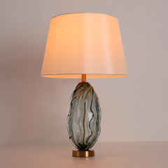 Table Lamp with Indigo Blue Glass Base and White Fabric Shade