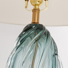 Table Lamp with Indigo Blue Glass Base and White Fabric Shade