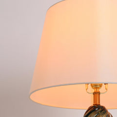Table Lamp with Indigo Blue Glass Base and White Fabric Shade