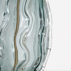 Table Lamp with Indigo Blue Glass Base and White Fabric Shade