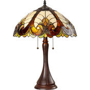 Table Lamp with Ivory Glass Dome Shade and Brown Resin Base