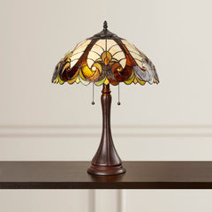 Table Lamp with Ivory Glass Dome Shade and Brown Resin Base