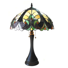 Table Lamp with Ivory Glass Dome Shade and Brown Resin Base