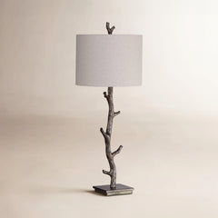 Table Lamp with Linen Shade, Metal Base in Dark Bronze