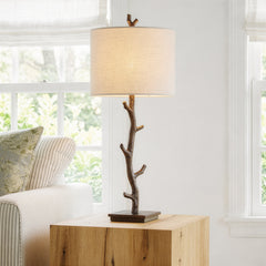 Table Lamp with Linen Shade, Metal Base in Dark Bronze