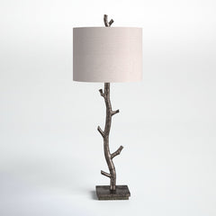 Table Lamp with Linen Shade, Metal Base in Dark Bronze
