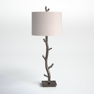 Table Lamp with Linen Shade, Metal Base in Dark Bronze