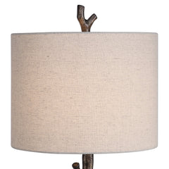 Table Lamp with Linen Shade, Metal Base in Dark Bronze