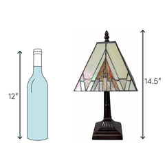 Table Lamp with Square Stained Glass Shade in Green and Ivory