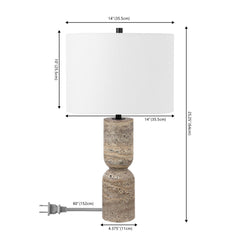 Table Lamp with Travertine Base and Cotton Drum Shade