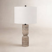 Table Lamp with Travertine Base and Cotton Drum Shade