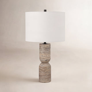 Table Lamp with Travertine Base and Cotton Drum Shade