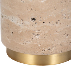 Table Lamp with Travertine Base and White Linen Drum Shade