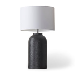 Table Lamp with White Fabric Drum Shade and Black Metal Base