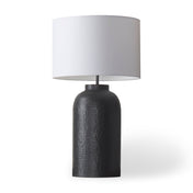 Table Lamp with White Fabric Drum Shade and Black Metal Base