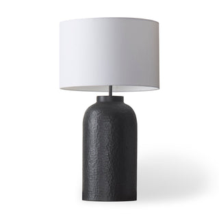 Table Lamp with White Fabric Drum Shade and Black Metal Base
