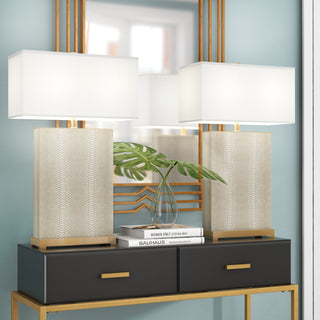 Table Lamps, Set of 2, Cream Faux Crocodile Base