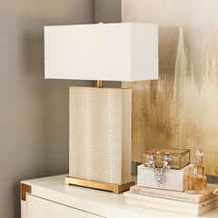 Table Lamps, Set of 2, Cream Faux Crocodile Base