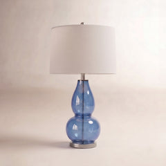 Table Lamps, Set of 2, Glass Base with Cotton Drum Shade