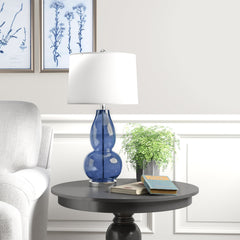 Table Lamps, Set of 2, Glass Base with Cotton Drum Shade