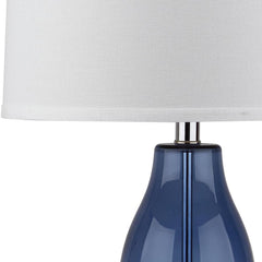 Table Lamps, Set of 2, Glass Base with Cotton Drum Shade