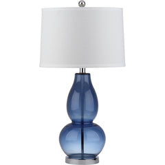 Table Lamps, Set of 2, Glass Base with Cotton Drum Shade