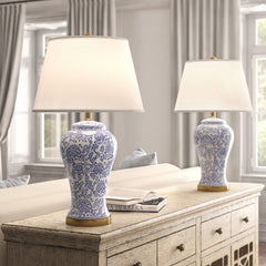 Table Lamps, Set of 2 in Blue, Off-White and Gold