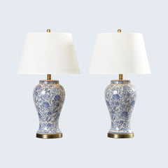Table Lamps, Set of 2 in Blue, Off-White and Gold
