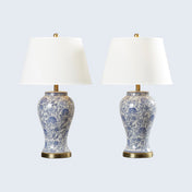 Table Lamps, Set of 2 in Blue, Off-White and Gold