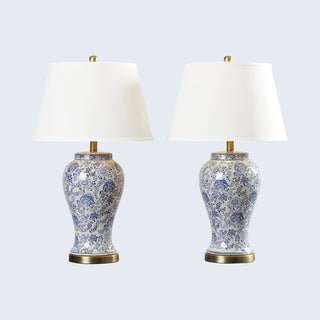 Table Lamps, Set of 2 in Blue, Off-White and Gold