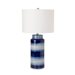 Table Lamps, Set of 2, Navy Ceramic with White Linen Blend Shade