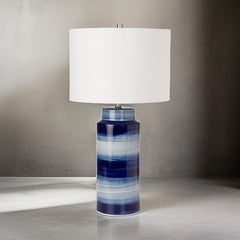 Table Lamps, Set of 2, Navy Ceramic with White Linen Blend Shade