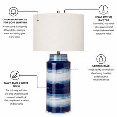 Table Lamps, Set of 2, Navy Ceramic with White Linen Blend Shade