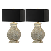 Table Lamps, Set of 2, Silver Champagne Resin Base with Black Rectangular Shade