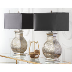 Table Lamps, Set of 2, Silver Champagne Resin Base with Black Rectangular Shade