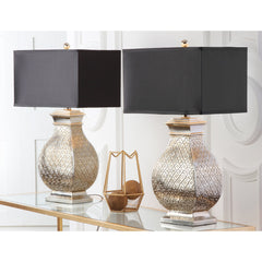 Table Lamps, Set of 2, Silver Champagne Resin Base with Black Rectangular Shade