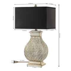 Table Lamps, Set of 2, Silver Champagne Resin Base with Black Rectangular Shade