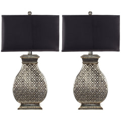 Table Lamps, Set of 2, Silver Champagne Resin Base with Black Rectangular Shade