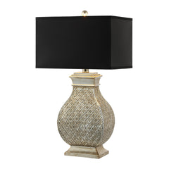 Table Lamps, Set of 2, Silver Champagne Resin Base with Black Rectangular Shade