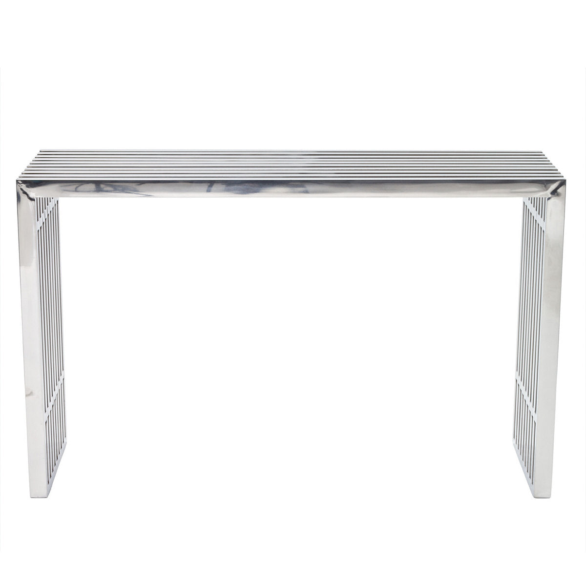 Table, Silver Stainless Steel with Slat-Style Top