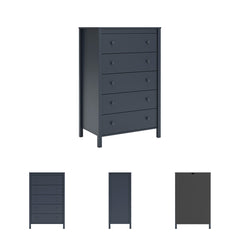 Tall 5-Drawer Dresser Chest, Engineered Wood and Laminate, Navy