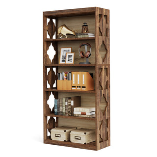 Tall Bookshelf, 6 Tiers, Brown Manufactured Wood