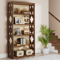 Tall Bookshelf, 6 Tiers, Brown Manufactured Wood