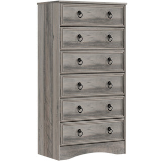 Tall Chest of Drawers, 6 Drawers, Manufactured Wood, Gray
