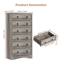 Tall Chest of Drawers, 6 Drawers, Manufactured Wood, Gray